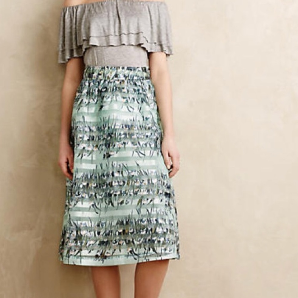 Anthropologie Maeve Spearmint Organza Skirt Easter Medium